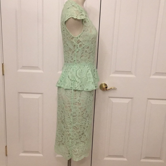 Mint green Tahari lace peplum midi dress - Picture 2 of 6